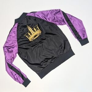 Jeffree Star satin bomber jacket women's size large black purple gold